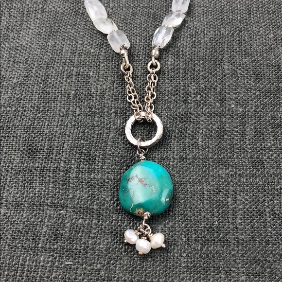 Knotted moonstone & Turquoise Necklace - Picture 2 of 3